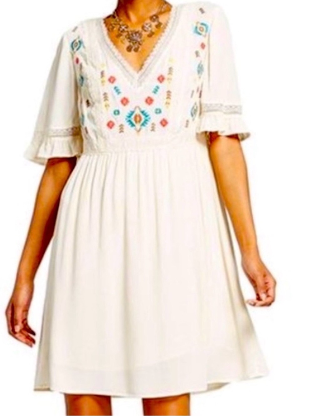 Xhilaration Cream Maxi Dress with Multicolor Embroidery